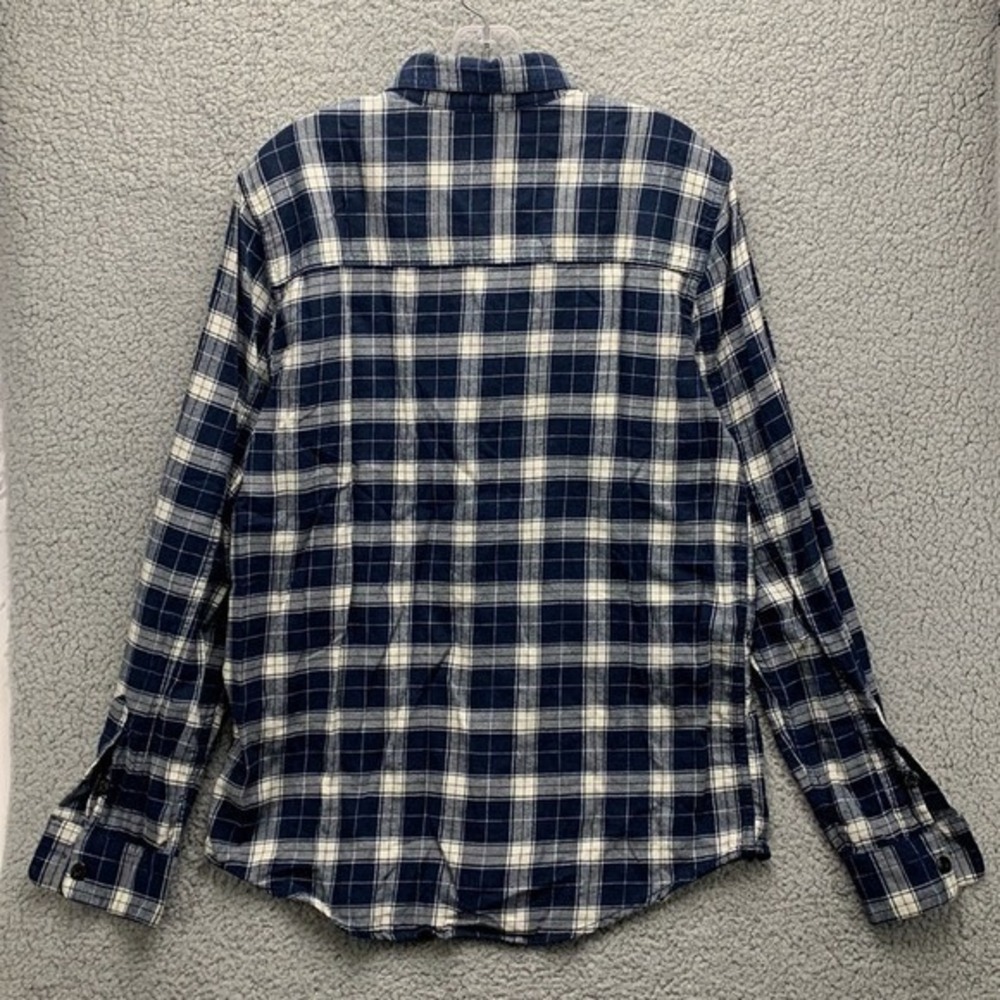 Volcom Caden Plaid Flannel Shirt Men's Size L Slim Fit Navy Blue Button Up - Picture 11 of 11